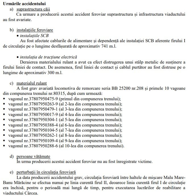 AGIFER a finalizat raportul în cazul accidentului feroviar de la viaductul Cârcea