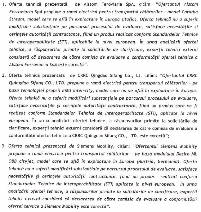 ARF a finalizat evaluarea tehnică a licitației pentru 40 de rame electrice