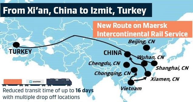 Maersk oferă un serviciu feroviar săptămânal din China către Turcia