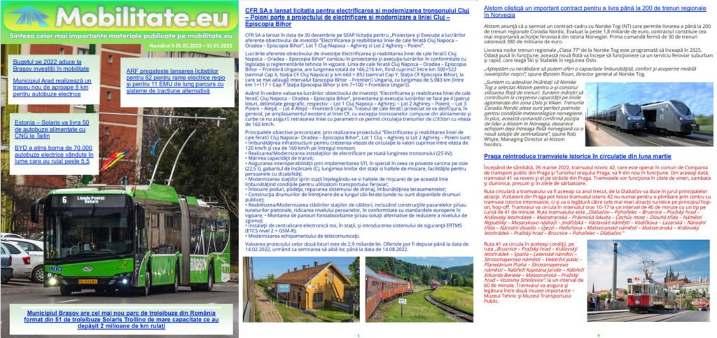 Revista mobilitate.eu revine cu sinteza materialelor de pe site cu numărul 5 al lunii ianuarie 2022