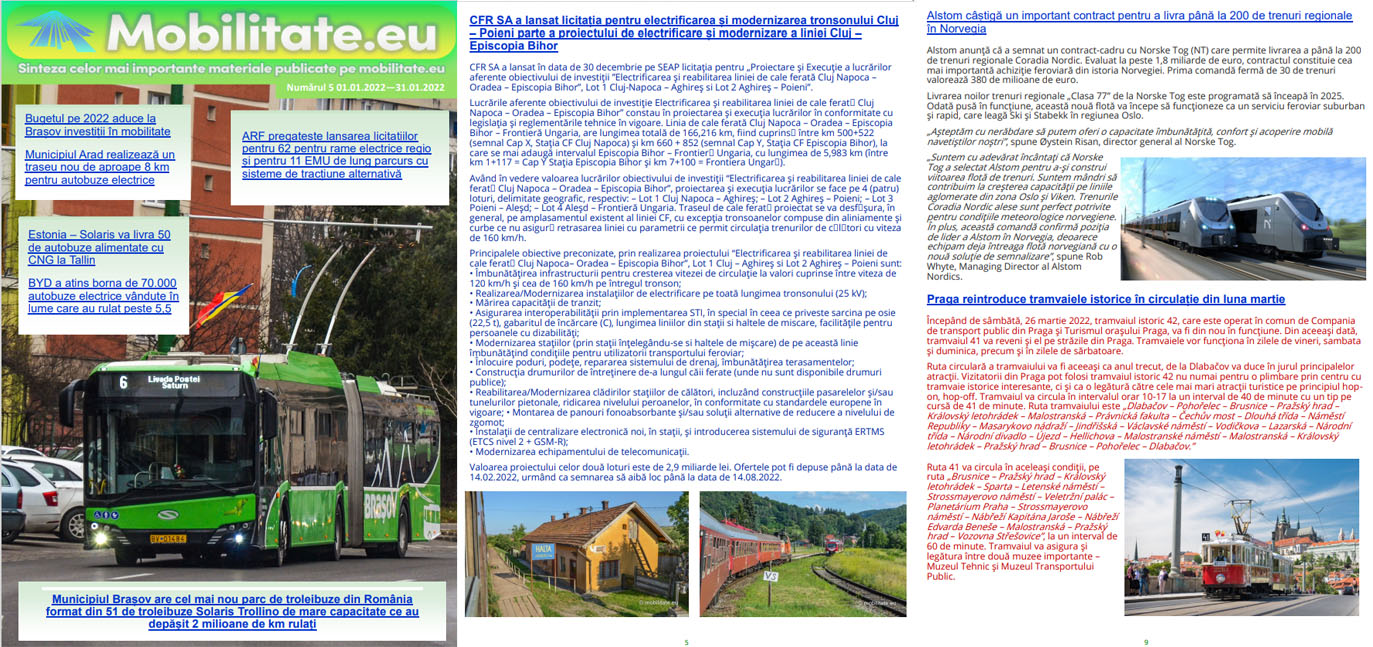 Revista mobilitate.eu revine cu sinteza materialelor de pe site cu numărul 5 al lunii ianuarie 2022