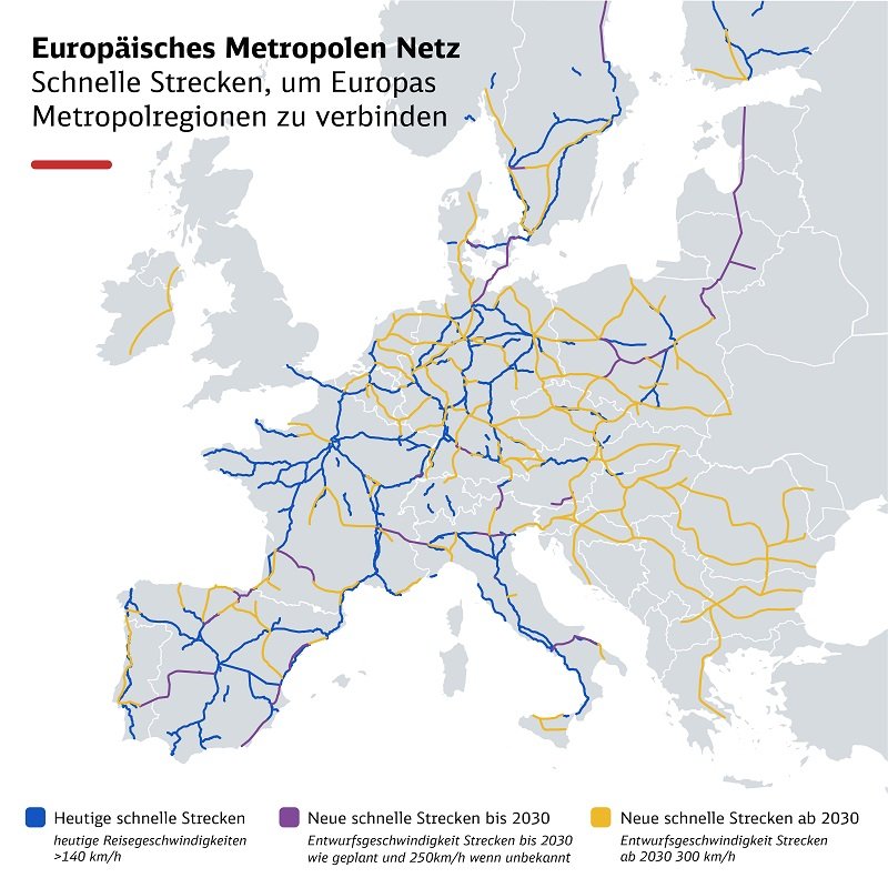 România ar trebui să aibă două linii de tren de mare viteză până în 2050 conform unui studiu realizat de DB și cei mai mari transportatori feroviari din Europa