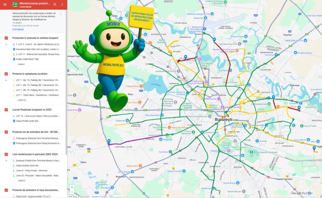 Mobilitate.eu prezintă cea mai dinamică și completă hartă a proiectelor liniilor de tramvai din București. Informații actualizate în timp real cu ajutorul platformei Google Maps