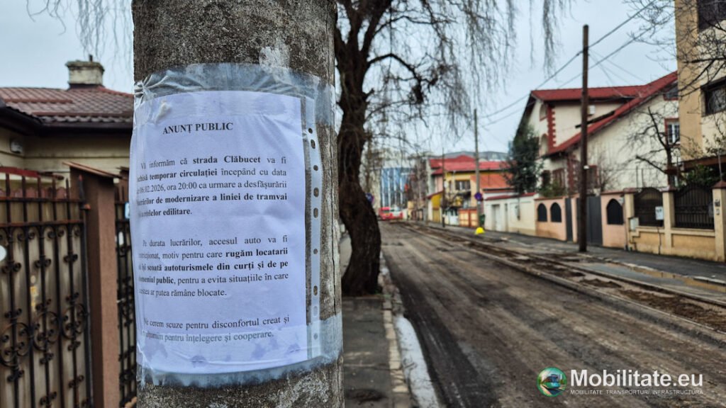Trafic închis pe strada Clăbucet pentru finalizarea modernizării liniei de tramvai ce leagă Piața Presei și Bulevardul Expoziției de zona Clăbucet