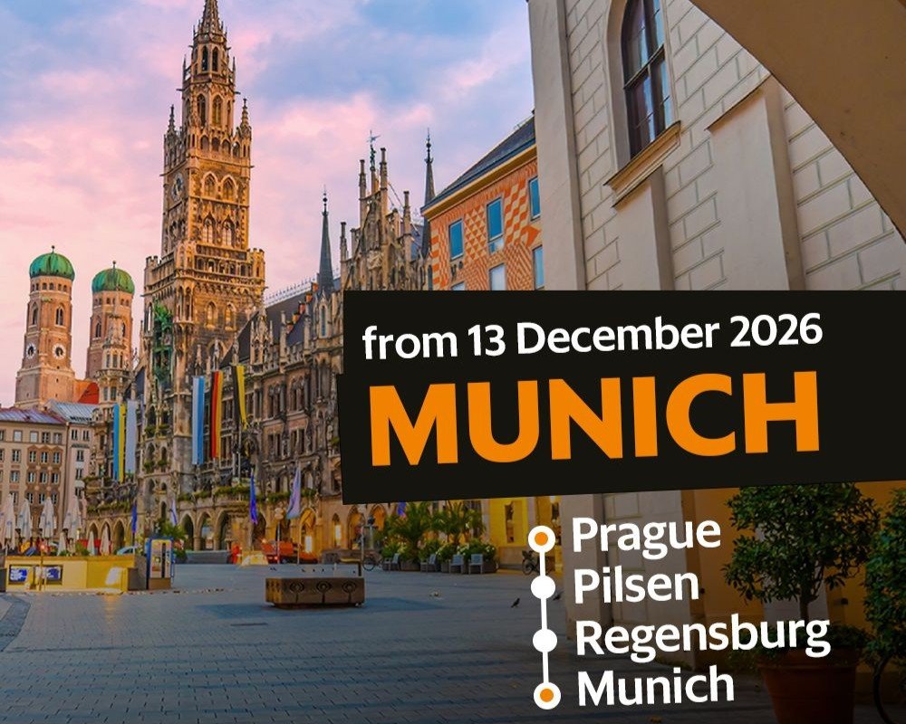 Leo Express va opera din 2026 noua linie internațională Praga–Plzeň–Regensburg–München cu opt trenuri pe zi