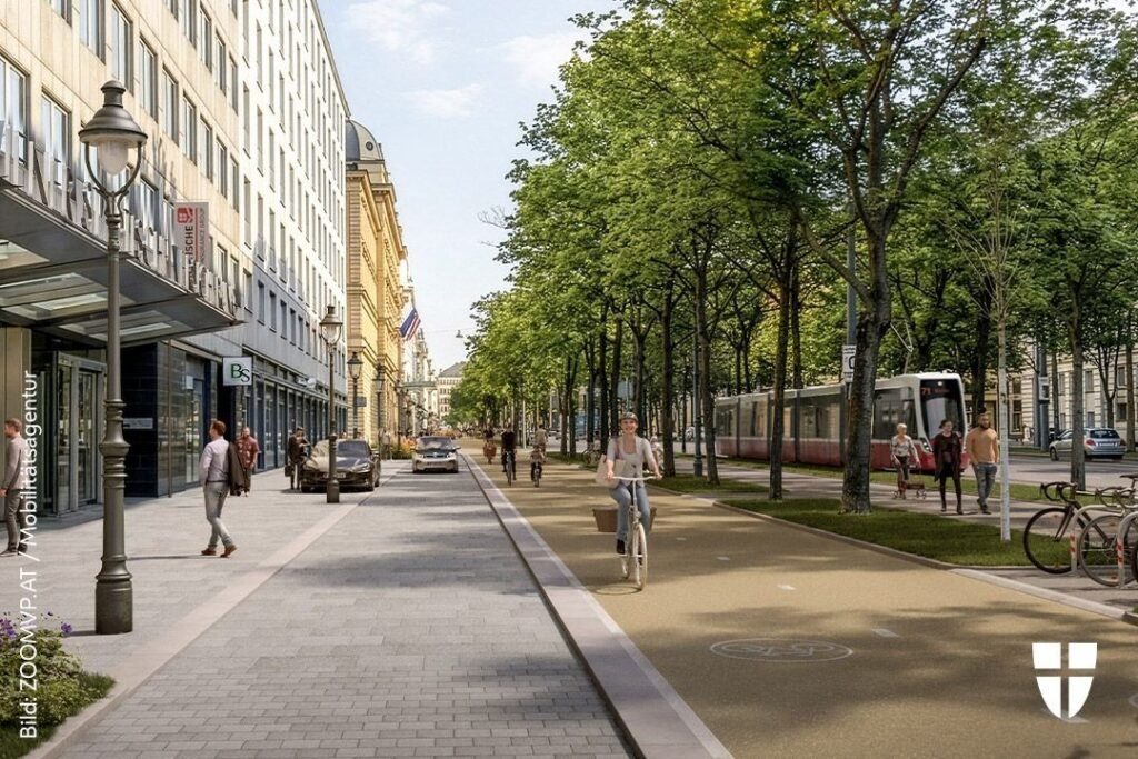 Schottenringul din Viena se transformă radical prin reconstrucția cu piste largi pentru biciclete și reconfigurarea pietonală pentru o mobilitate urbană modernă