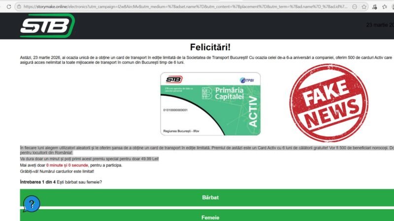 STB avertizează asupra unei campanii online false privind „premii” și „carduri gratuite”
