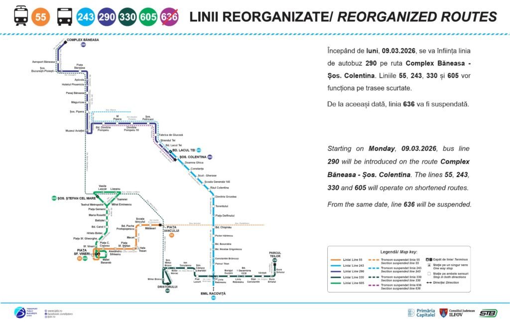 O nouă linie de autobuz între Băneasa și Colentina. TPBI anunță modificări substanțiale de trasee odată cu redeschiderea liniei 5