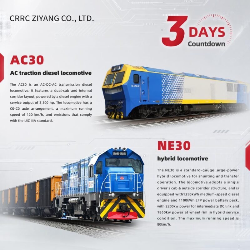 CRRC Ziyang prezintă locomotivele AC30 și NE30 la Asia Pacific Rail 2026 - modele moderne diesel și hibride pentru piața internațională