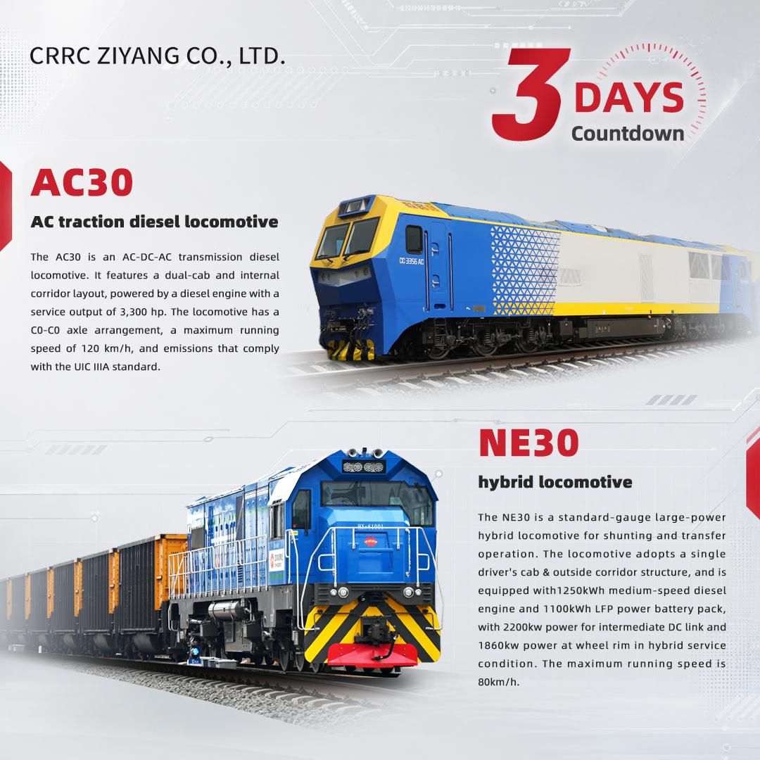 CRRC Ziyang prezintă locomotivele AC30 și NE30 la Asia Pacific Rail 2026 - modele moderne diesel și hibride pentru piața internațională