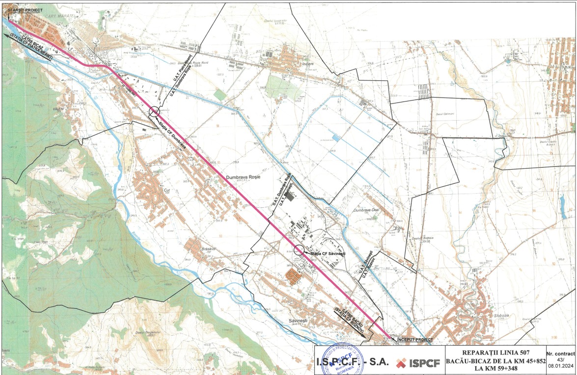 CFR Infrastructură Iași solicită Acordul de Mediu pentru lucrările de reparații pe linia 507 Bacău–Bicaz pe sectorul Roznov–Piatra Neamț