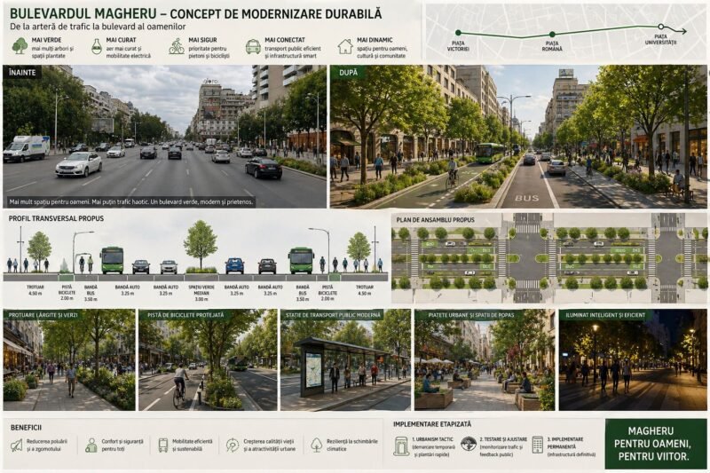 Primăria Capitalei lansează concurs internațional de soluții pentru reconfigurarea Bulevardului Magheru pentru a transforma artera într-un spațiu urban atractiv și verde