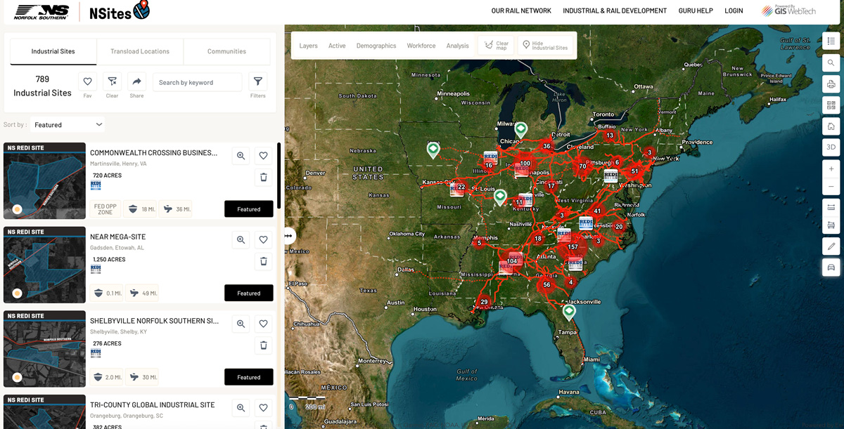 Norfolk Southern extinde programul REDI Sites la 24 de locații pregătite pentru investiții industriale feroviare în SUA