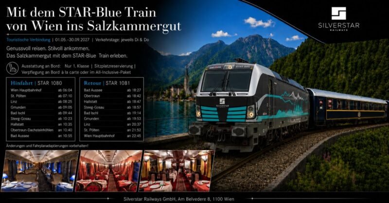 Silverstar Railways lansează STAR‑Blue Train - noua legătură premium Viena – Salzkammergut din mai 2027