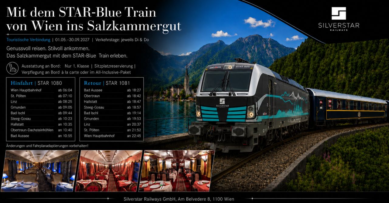 Silverstar Railways lansează STAR‑Blue Train - noua legătură premium Viena – Salzkammergut din mai 2027