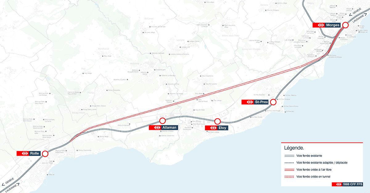 CFF și OFT stabilesc traseul oficial pentru noua linie dublă Morges–Perroy, un proiect strategic care va transforma mobilitatea feroviară pe axa Lausanne–Geneva
