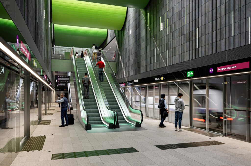 Primele vizualizări ale noii linii de metrou M5 din Copenhaga arată designul celor șase stații care vor deschide în 2036, cu accent pe lumină naturală, acces rapid și un climat redus de construcție