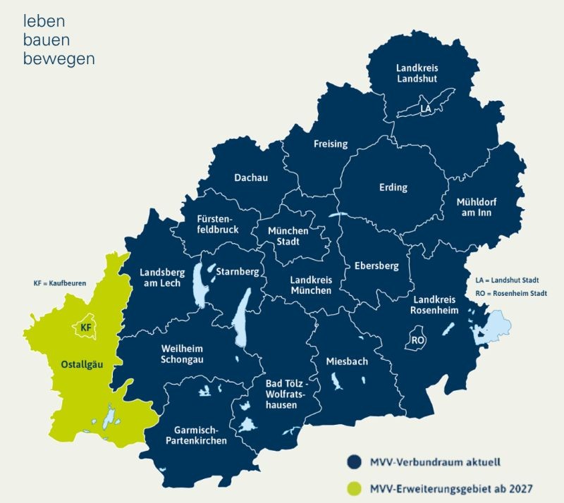 MVV se extinde până în Allgäu: Kaufbeuren și Ostallgäu intră în rețeaua tarifară din München în 2027