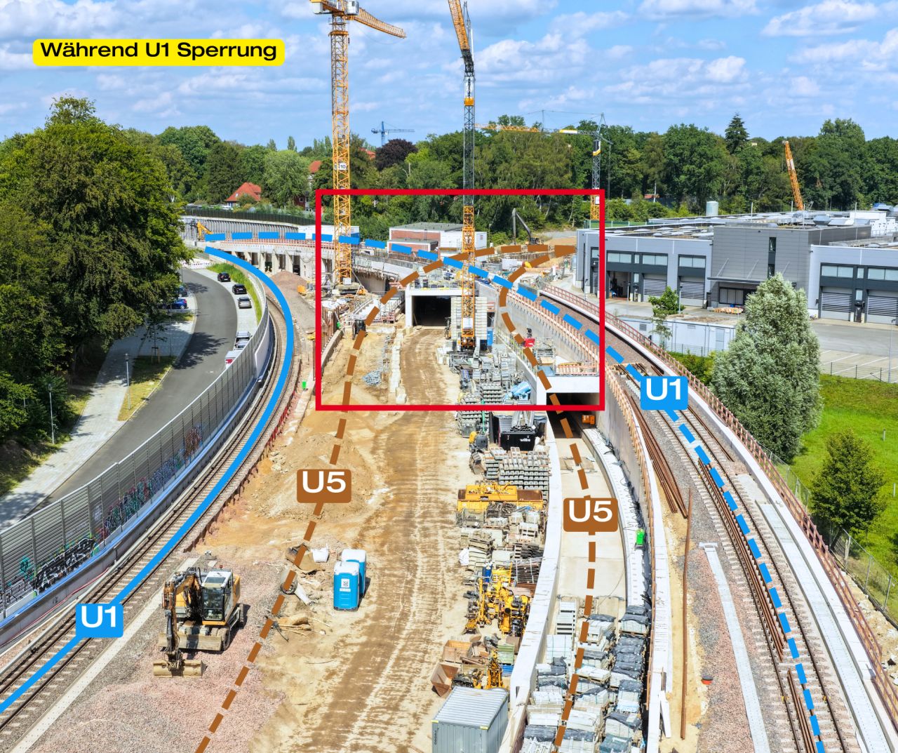 Hamburg avansează lucrările pentru interconectarea U1–U5 la Sengelmannstraße, cu relocarea definitivă a liniilor și construirea noilor structuri de traversare