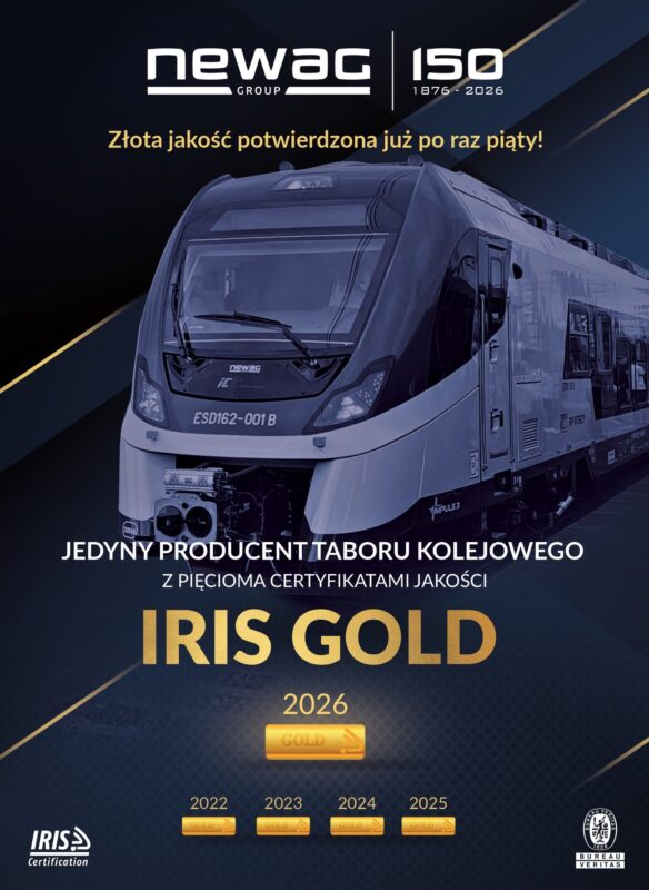 NEWAG obține pentru a cincea oară consecutiv certificarea IRIS Gold, performanță unică la nivel mondial