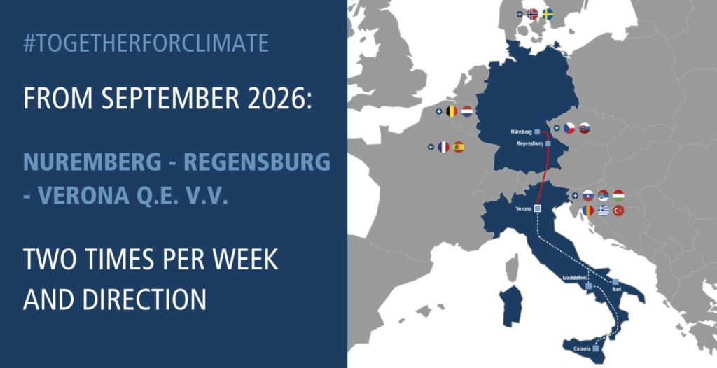 Kombiverkehr extinde serviciul Nurnberg–Verona și conectează Regensburg la coridorul feroviar Germania–Italia din septembrie 2026
