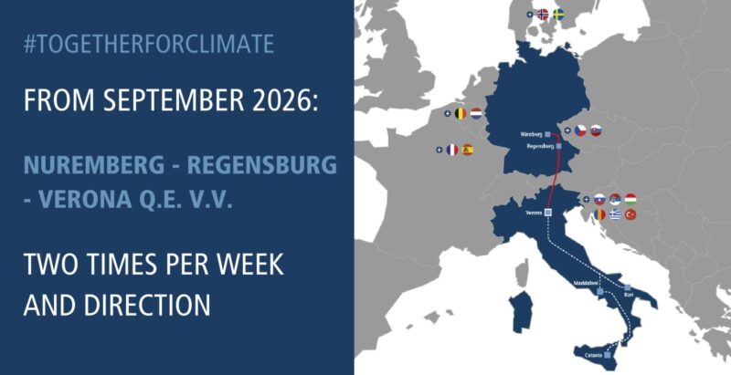 Kombiverkehr extinde serviciul Nurnberg–Verona și conectează Regensburg la coridorul feroviar Germania–Italia din septembrie 2026