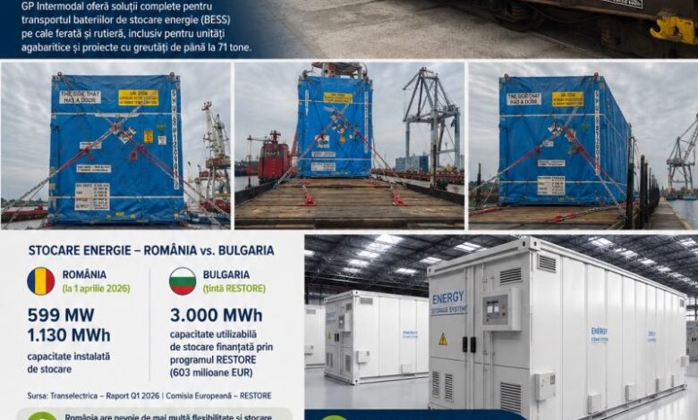 GP Intermodal transportă unități BESS de până la 71 de tone pentru proiectele de energie regenerabilă din România
